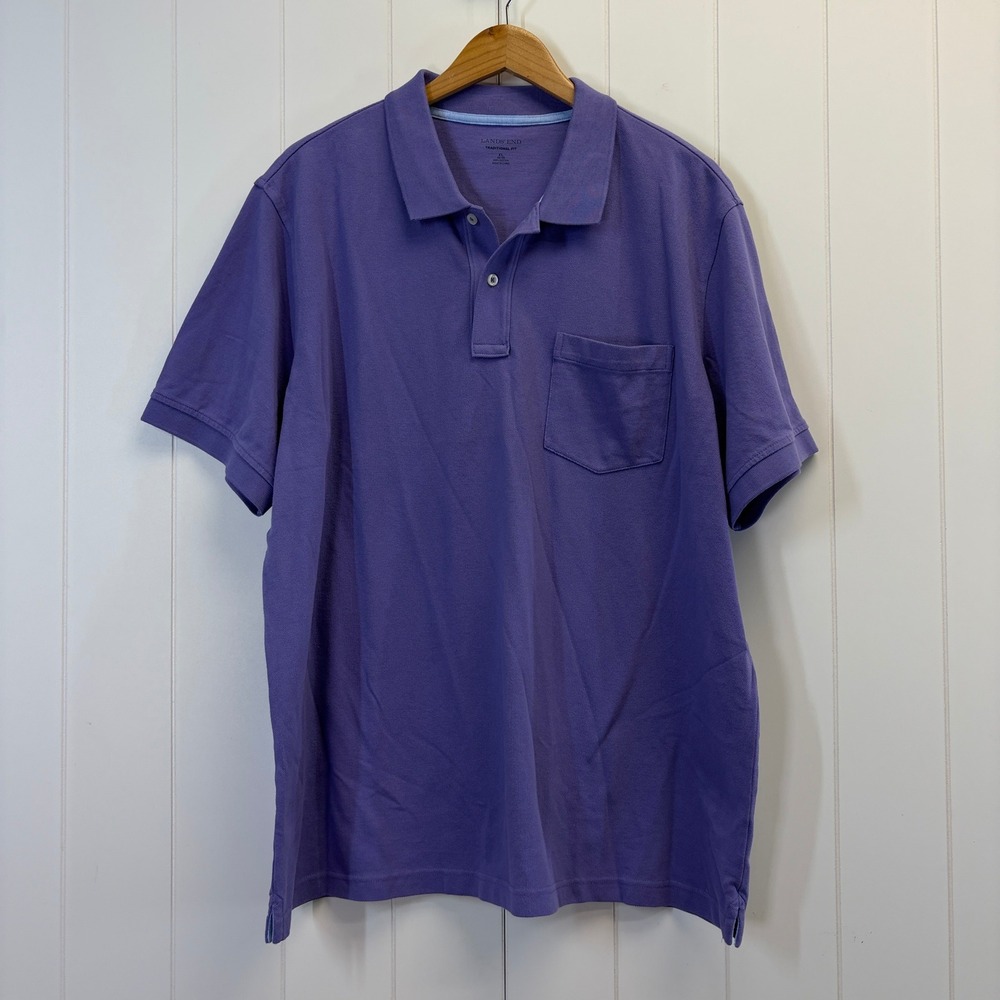 Lands End Preppy Traditional Fit Polo Shirt Mens XL Purple Classic Old Money
